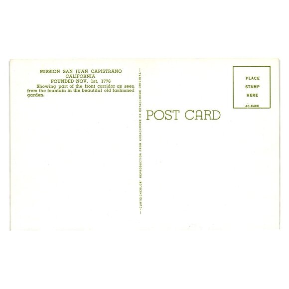 Mission San Juan Capistrano Postcard - California Founded 1776 Vintage Garden - Picture 2 of 2